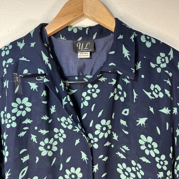 Vintage Y2K 100% Silk Semi Sheer button down office career Women’s Blouse Large - Picture 2 of 10